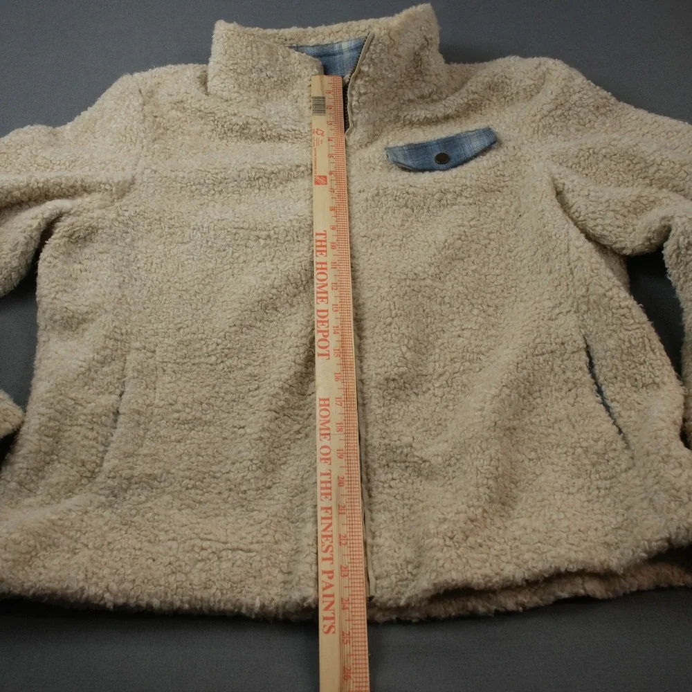 Pendleton Beige Sherpa Fleece Jacket Plaid Wool Lined Full Zip Warm Womens